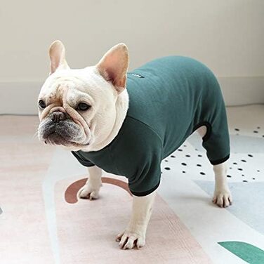 Піжама-комбінезон для собак YRRYGMN: теплий, м'який, для Французького бульдога, цуценят, маленьких та середніх собак (темно-зелений, X-Large)