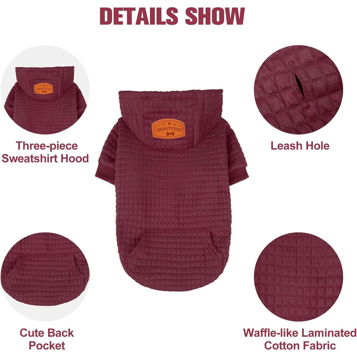 Світшот для собак великих порід від BEAUTYZOO з кишенями, одяг для собак, підходить для хлопчиків та дівчаток, матеріал - вафельна ламінована бавовна, з отвором для шапки, розмір 2XL (довжина спини 69 см, обхват грудей 90 см, обхват шиї 64 см), колір - бо