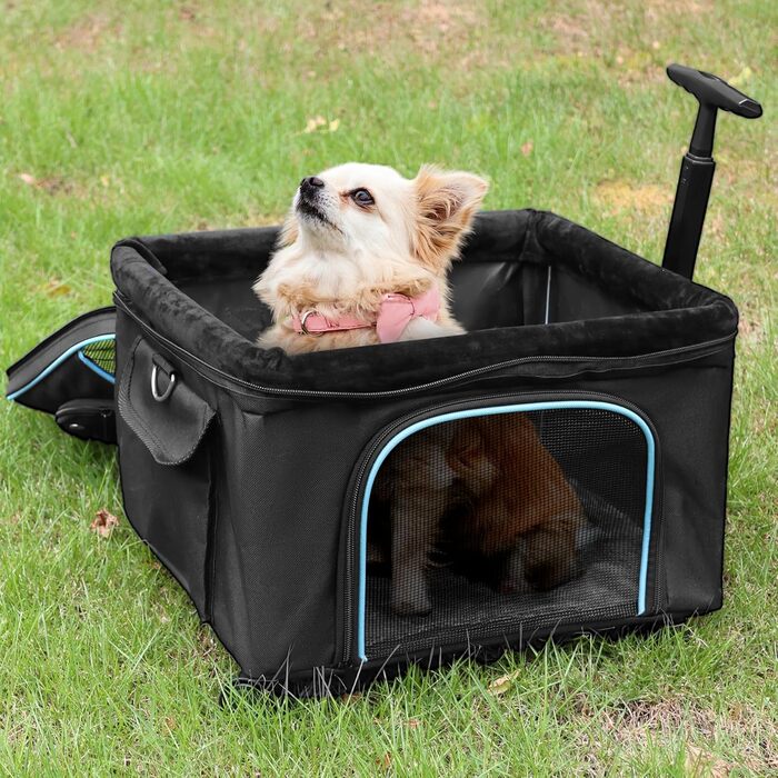 Трансформер для котів та маленьких собак Babenest: сумка-переноска з колесами, для подорожей літаком, з телескопічним ручками та ременем, чорна