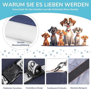 Зимовий теплий одяг для собак ALLSOPETS: куртка з відбиваючими елементами, великий розмір (3XL), Marineblau