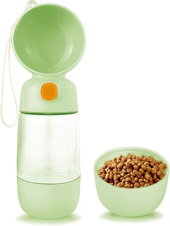 Водяна пляшка для собак BRIMFULITE з мискою та кормушкою, витривала та легка, для подорожей та прогулянок, зелена