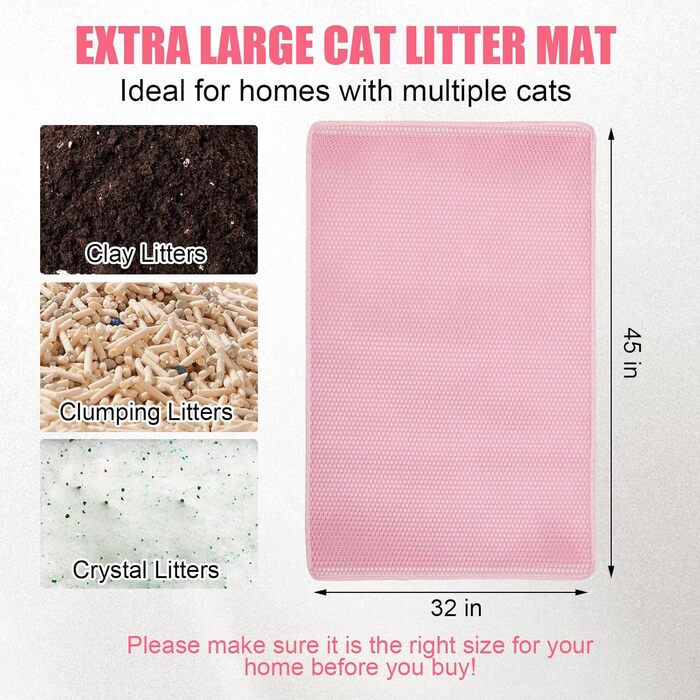 Килимок для котячого туалету TidyNuts, рожевий, XL (114,3 x 81,3 см), двошаровий, EVA, водонепроникний, контролює розсипання наповнювача