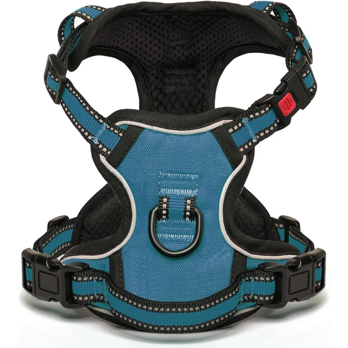 Нашийник для собак BaoCheng Anti Pull, дихаюча сітка, 3 пряжки, безпека, полегшення кашлю, світловідбиваючий, M, темно-зелений