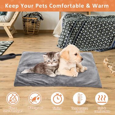 Кішечковий та собачий нагрівальний килимок, 45 x 45 см, 5 таймерів та 6 температурних режимів, вологостійкий, для цуценят, собак, котів та кроликів