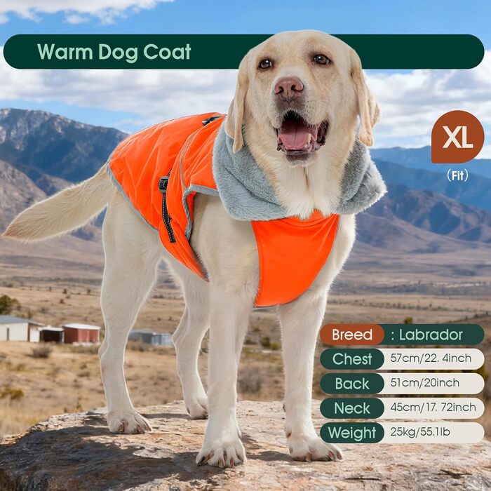 Куртка для собак Kuoser, зимова, водонепроникна, флісова, для середніх собак, помаранчевого кольору (S)