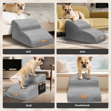 Сходинка для собак маленьких порід, водовідштовхувальна, 3 сходинки, з високощільнісного губки, знімна, для софи та ліжка, сіра