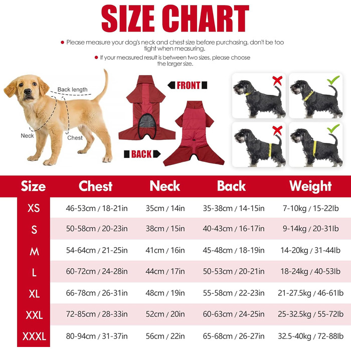 Зимовий теплий одяг для собак: теплий комбінезон-піжама з отвором для повідка (XL, червоний)