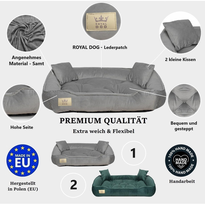 Ортопедичне ліжко для собак великих порід King Dog: зелений велюровий кошик для домашніх тварин, 115 x 95 см, легко миється, силіконова наповнювач