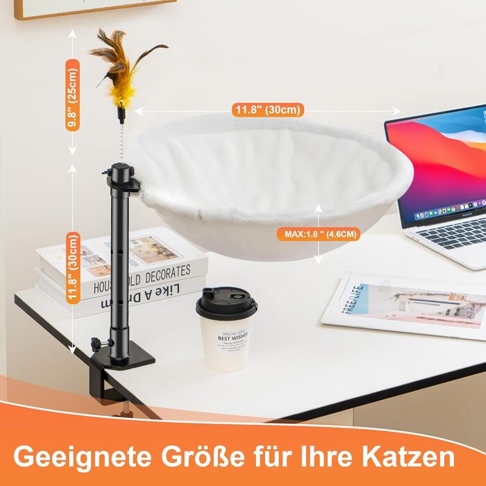 Крісло-гамак для кота Uross на стіл - 360° обертання та регулювання висоти, м'яка лежанка з 2 знімними чохлами, місце для сну для дому/офісу - використання протягом року (Бежевий)