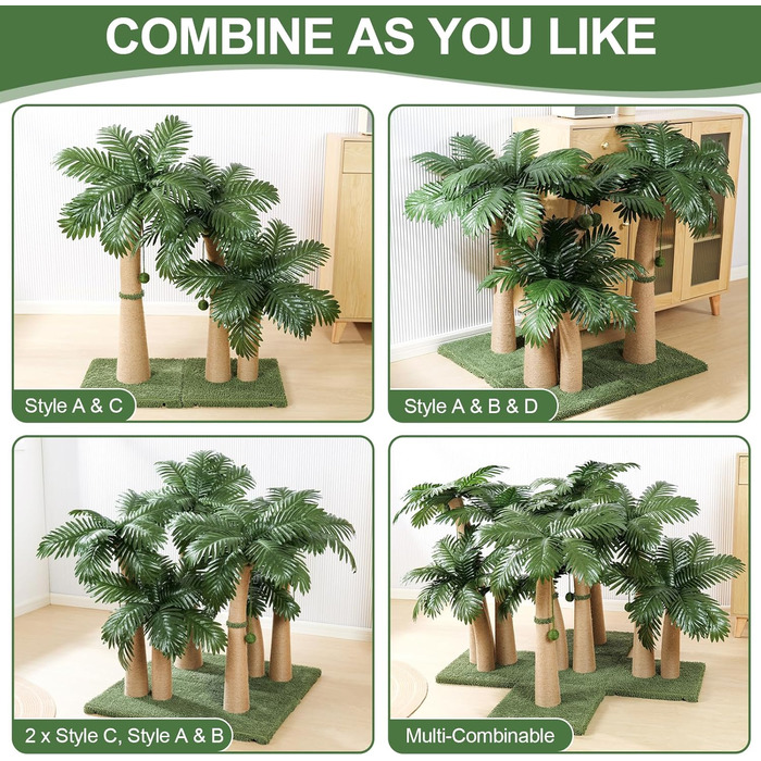 Котячий кіготь Furlogy: кіготь-стовпчик 92 см з м'ячами та мотузкою, для дому, стильна модель A