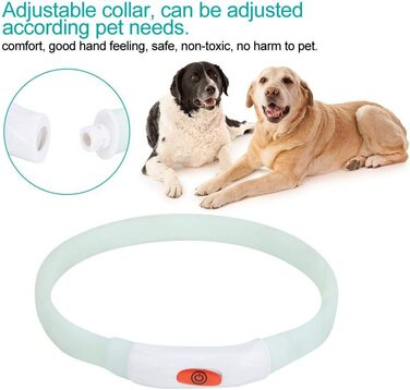LED нашийник для собак Cikonielf USB, перезаряджається, світлодіодний, регульований, безпечний для котів та маленьких собак (білий)