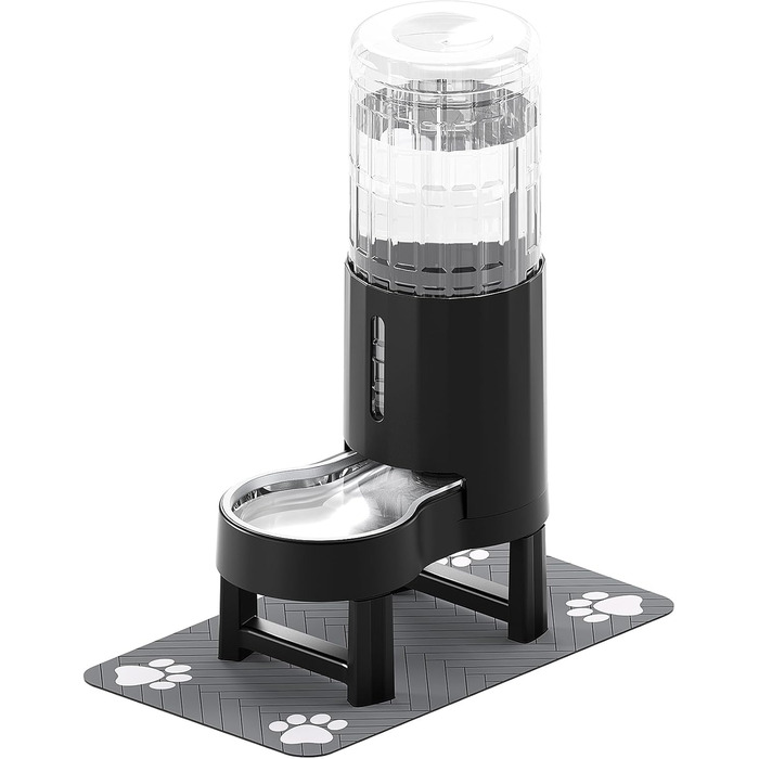 Автоматичний диспенсер для води для собак та котів CZPET з нержавіючою чашею, гравітаційна подача води, 100% BPA-free, велика ємність, тихий, чорний, 9 л + стійка + килимок