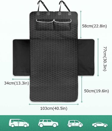 Захист для багажника автомобіля Oasser для собак, 185x103x34 см, універсальний, 600D, з боковим та захистом для краю вантажного отвору, водонепроникний, стійкий до подряпин, неслизький