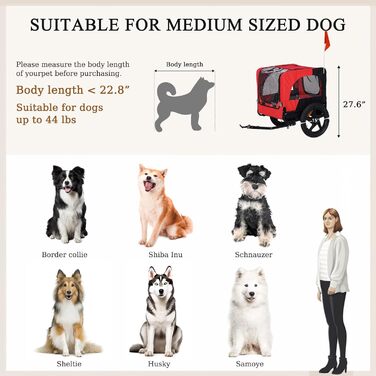 Фаркоп для велосипеда Sogesfurniture для собак, візок для собак на велосипеді, складаний, з кріпленням, прапорцем, відбивачем, 600D Oxford Canvas, червоний та чорний
