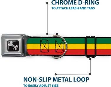 Нашийник для собак Buckle Down Rasta Bone, великий, 38,1–66 см