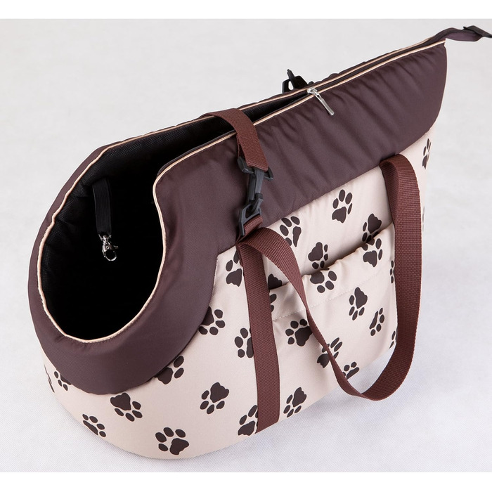 Транспортна сумка для собак та котів, переноска, сумка-переноска для тварин, 30x50 см, бежева з принтом лапок (R3)