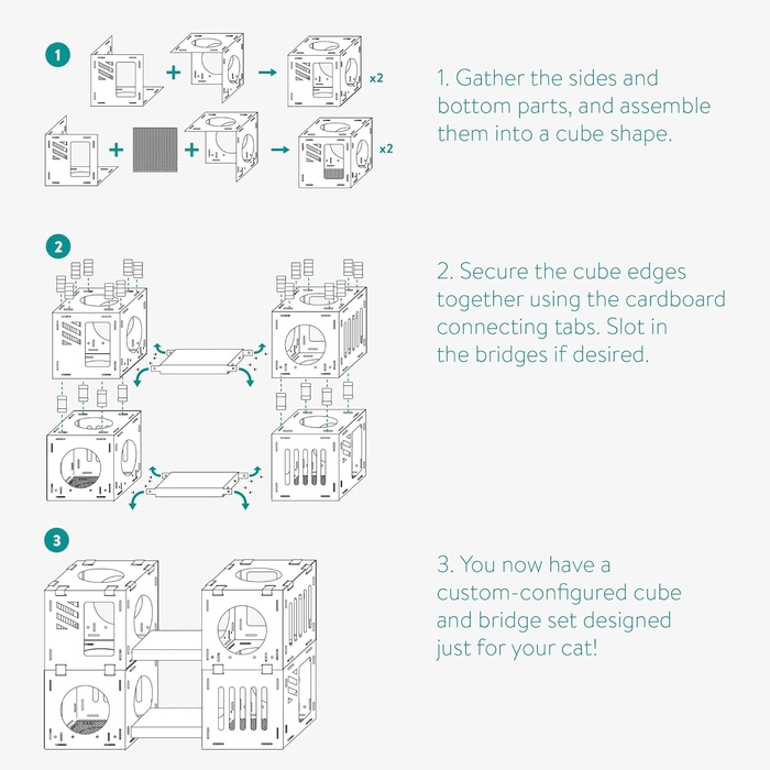 Модульний картонний будинок для котів та кошенят: 4 блоки та 2 містки