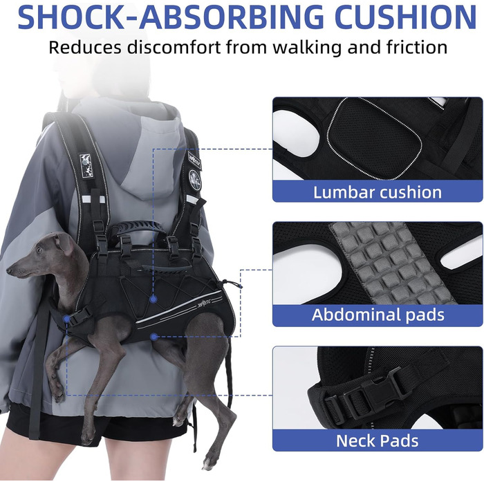 Сумка-переноска та повід для собак, повід для собак з підтримкою, регульовані, дихаючі, м'які ремені для собак, ідеально підходить для собак з обмеженими можливостями, розмір M (4–8) кг, чорний