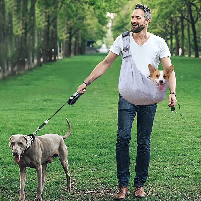 PETCUTE Сумка-переноска для собак до 7.5 кг, сіра. Регульований ремінь, сумка-переноска з передньою кишенею, сумка на плече для собак, для прогулянок та активностей на відкритому повітрі