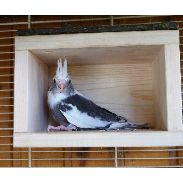Дерев'яний будиночок Vogelgaleria® для птахів – спальне та захисне житло для клітки або вольєра, аксесуар для хвилястих папуг, агапорнісів, корел, дерев'яний будиночок для птахів