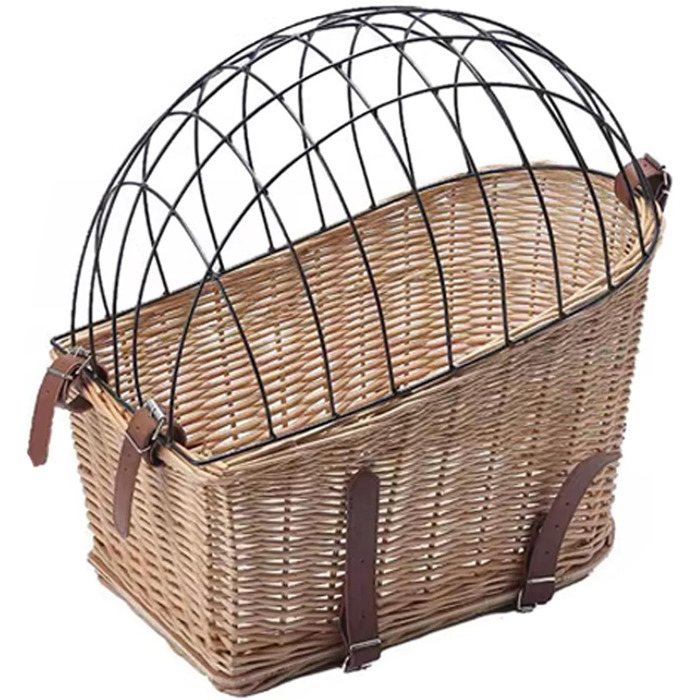 Фарбований кошик для тварин на велосипед – кошик з лози для котів та собак – велосипедна переноска з металевим захистом – кошик для заднього колеса