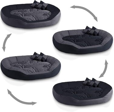 BedDog® Hundebett SABA 4в1: овальне/кругле, велике, з бортиком, XL, мокко/чорно-коричневий, 110x80x23 см, ROCK-FLOW (сірий/антрацит)