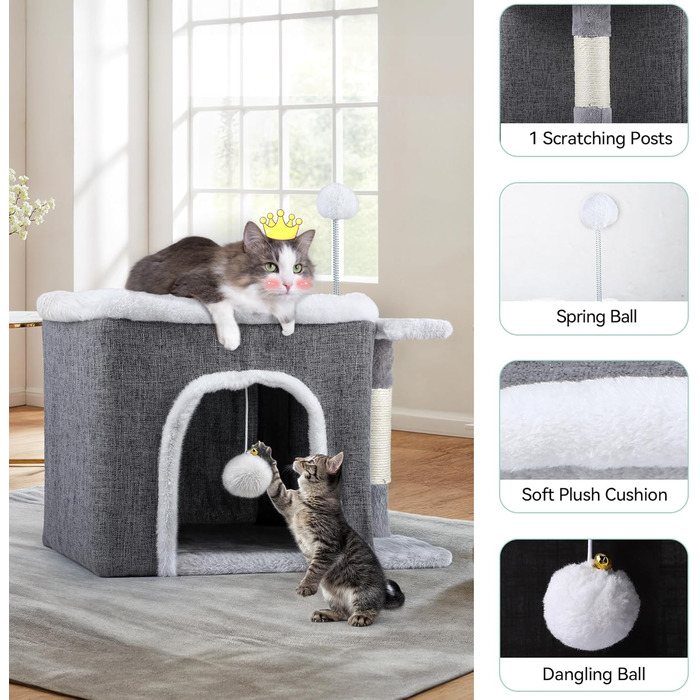 Кіт-будинок YITAHOME для дому, складаний, 47x40x32 см, з когтеточкою та іграшкою, для середніх та великих котів