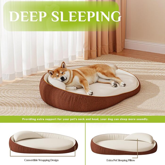 Ортопедичне собаче ліжко XXL з подушкою – комфортне собаче ліжко-софа з піною з пам'яті, знімний та пральний чохол – для великих собак, міцне та затишне, помаранчеве