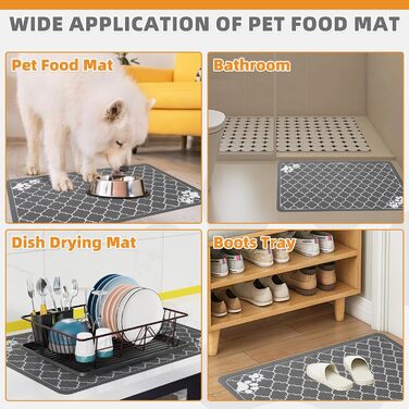 Килимок для годування собак Kooltail, швидковисихаючий, водонепроникний, з гумовою основою, розмір 12'x20' (1 шт.), принт 'Клевер'