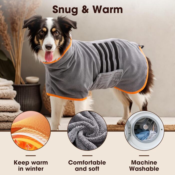 Рушник для собак та котів з мікрофібри, сірий, середній/великий розмір, швидко сохне, супер вбираючий