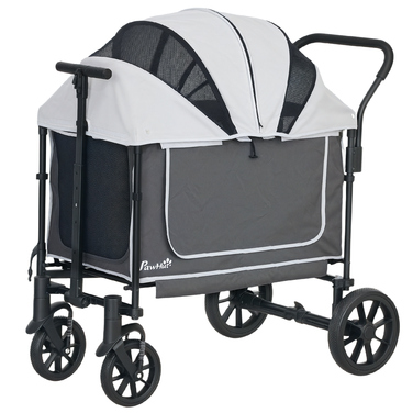 PawHut Dog Buggy Dog Buggy складний для собак і кішок до 30 кг Баггі для кішок з подушками Сітчасті вікна 2 двері Сумка для зберігання Cat Buggy Dark Grey | Аосом