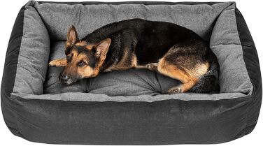 Крісло-лежанка для собак SuperKissen24: лежанка-кошик, лежанка-софа для собак великих, середніх та маленьких порід. Лежанка для тварин, розмір M, чорний та сірий колір. Матеріал: льон, 95x75 см. Можна прати.