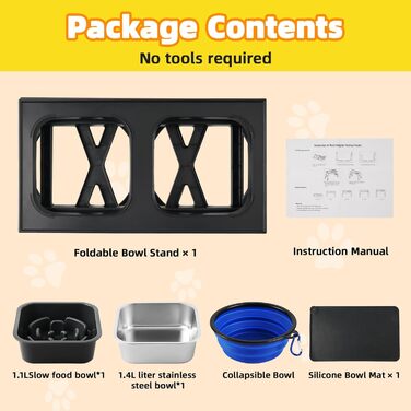 Підвищена годівниця для собак, регульована висота, великі породи - 1400 мл, миска з нержавіючої сталі & 1100 мл миска протиковзаюча, туристична миска та підкладка - годівниця з протиковзким покриттям для середніх/великих собак