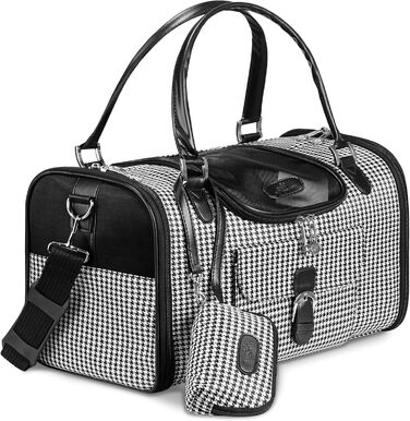 Чорна переносна сумка-переноска для собак і котів до 4,5 кг, з розширенням, PU-шкіра, для подорожей, з кишенею для аксесуарів