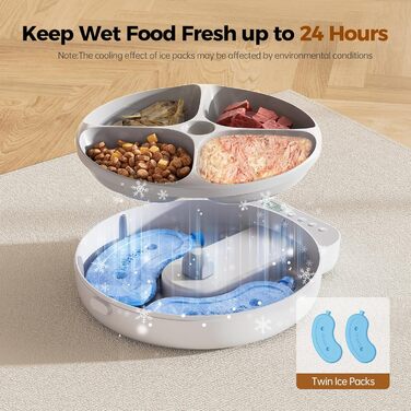 Автоматичний дозатор корму для котів, для вологого корму, розумний дозатор корму для тварин, автоматичний дозатор з таймером, автоматичне годування котів з 2 контейнерами, 4 порції (по 240 г)