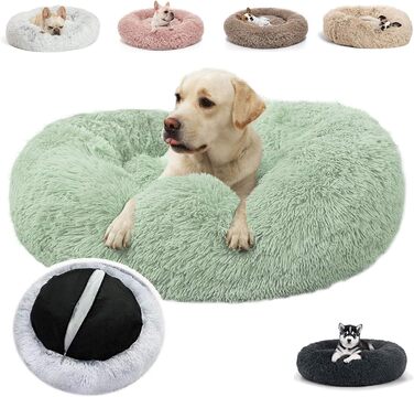 Кругле плюшеве ліжко для собак та котів, 60 см, світло-зелене. Зручне, миється, 60x60x20 см. Ліжко для домашніх тварин