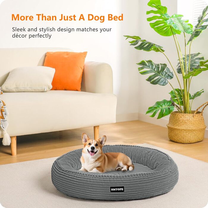 Кругле ліжко для собак середніх порід, котяче ліжко, зручне, знімний кошик, Ø 70 см, сірий колір, 70 x 70 x 20 см