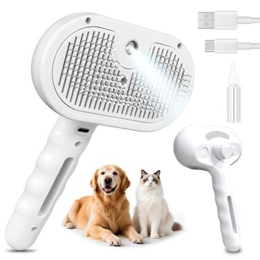 Буршлюк для котів з парою, універсальна щітка для догляду за тваринами для котів та собак, щітка для собак з парою для видалення шерсті, масажна щітка для грумінгу, підходить для довгошерстих та короткошерстих тварин білого кольору