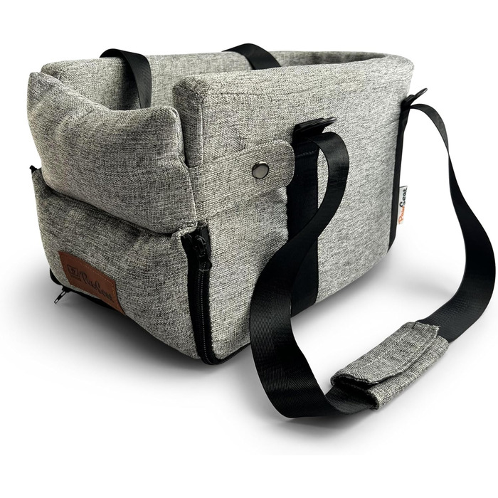 Автокрісло для собак Mittelkonsole для маленьких собак та цуценят, 2,3–5,9 кг, підлокітник, безпечні ремені, кишені для зберігання, сірий