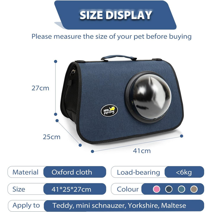 Транспортна сумка для кота/собаки PETCUTE, 41 x 25 x 27 см, складана, з вентиляційними отворами, підходить для середніх котів та маленьких собак, схвалена авіакомпаніями, темно-зелений (темно-синій)