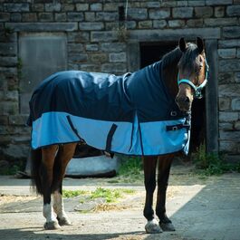 Кінська зимова попона eQuitack, водонепроникна 600D, утеплення 50 г, темно-синя/блакитна, 155 см