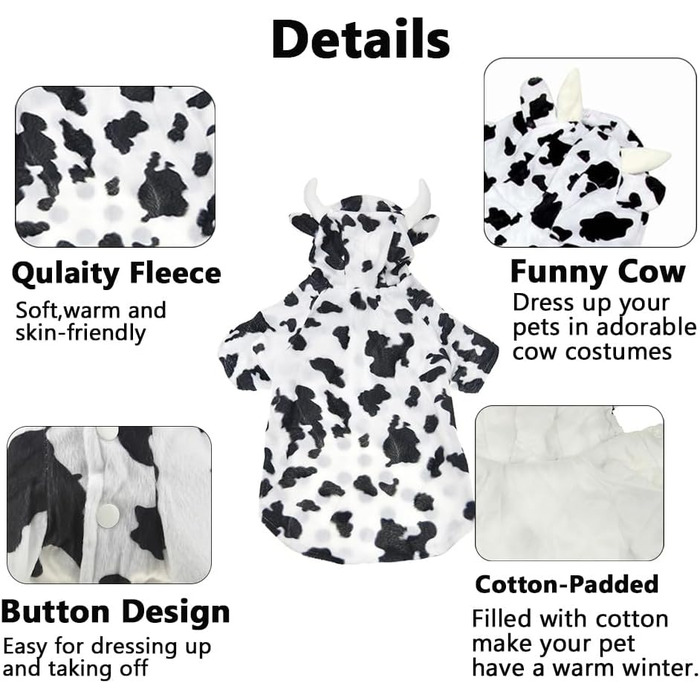 FLAdorepet Костюм для собак на Хелловін: костюм корівки, тепла флісова куртка для великих собак, теплий халат, толстовка з капюшоном, веселий одяг для собак, Золотий Ретривер, білий, розмір 6XL (Обхват грудей 89.9 см | 30-36 кг), 7XL (Обхват грудей 97.8 с