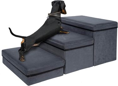 Сходинки для собак з місцем для зберігання, 2 сходинки, складані, широка пандус для домашніх тварин, неслизькі сходи для собак, драбина для домашніх тварин, сходи для собак та котів маленьких та великих порід, темно-сірий 60×40×30 (квадрат)