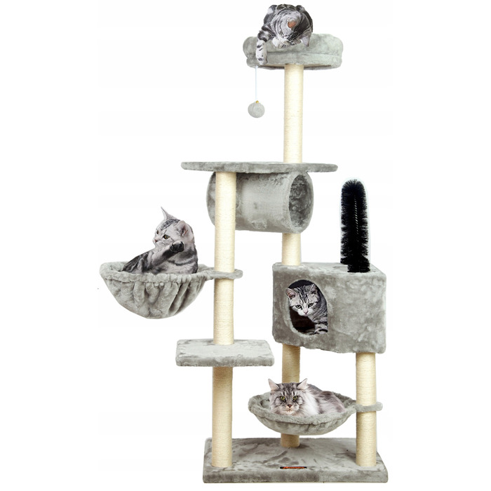 Високий ігровий комплекс для котів Springos 101: дряпачка, лежанка та стовпчик (160 см)