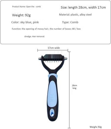 Інструмент для грумінгу собак Dog Dematting: щітка для видалення підшерстка з двосторонньою зубчастою клинком, для собак з короткою та довгою шерстю, рожевого кольору