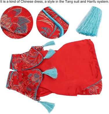 Костюм для собак та котів у китайському стилі Чеонгсам з атласу, Tang Anzug - елегантний дизайн, м'яка бавовна, святковий одяг для Різдва та вечірок (S)