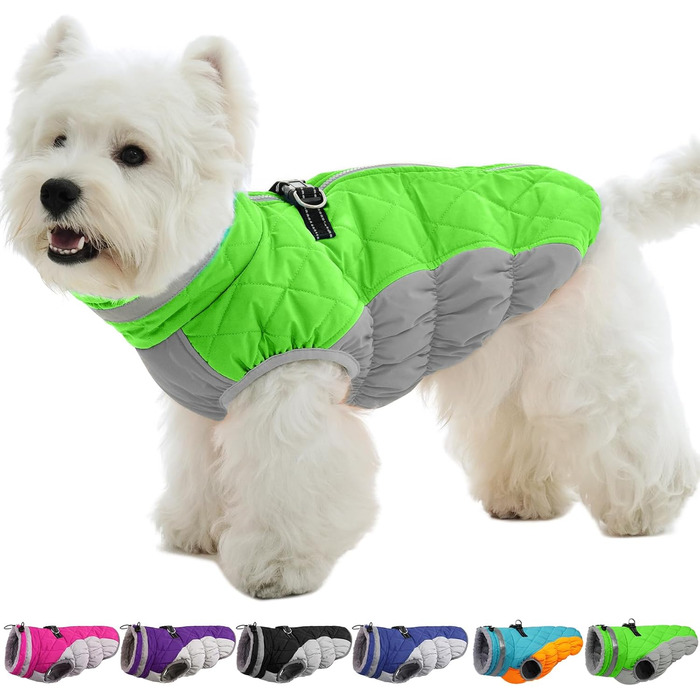 Зимова куртка для собак, тепла, водонепроникна, вітронепроникна, флісова, для прогулянок та походів (Small, неоновий зелений)