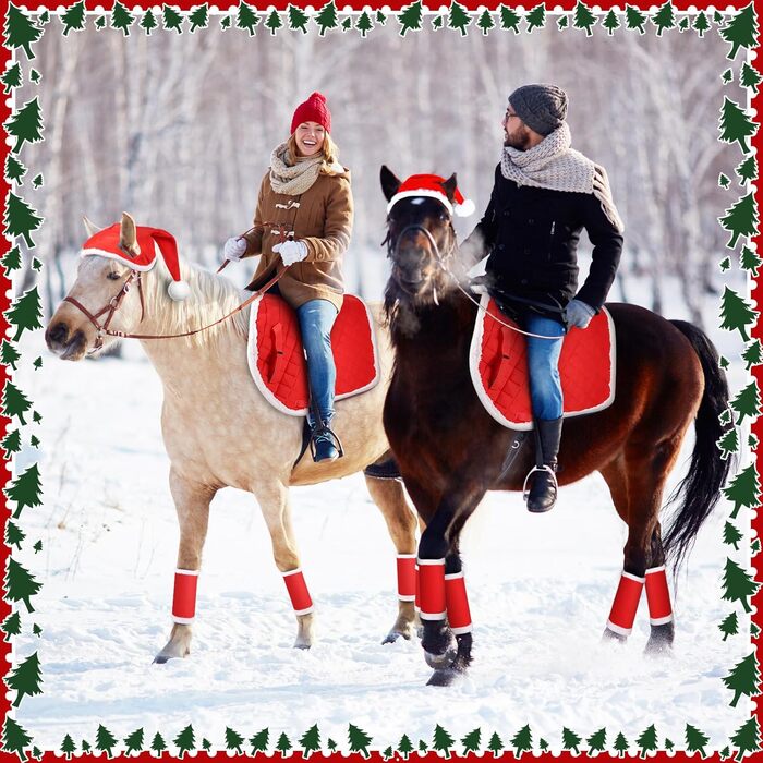 6 шт. новорічні підкови для коней, гільзи для ніг з штучним хутром, шапка Санти для коней, костюм для коня, новорічний декор для коней, аксесуари для костюмів