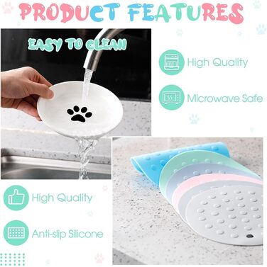 Набір мисок для котів на 6 місць - 6 мисок з кераміки та підставки, широкі миски для котів, що зменшують подразнення вусів, плоскі миски для кошенят та дрібних тварин