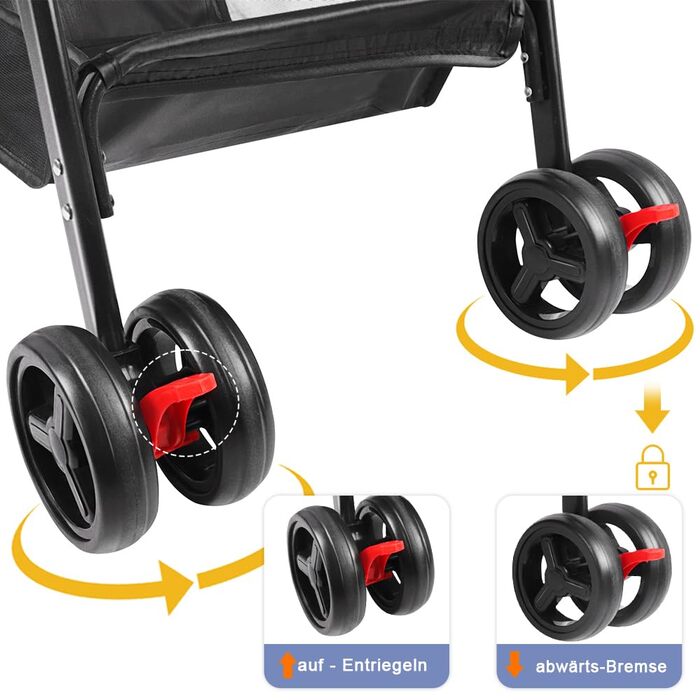 Дитяча коляска для собак середніх порід, 25 кг, 4 колеса, складна, для подорожей, сіра (50 x 65 x 99 см)